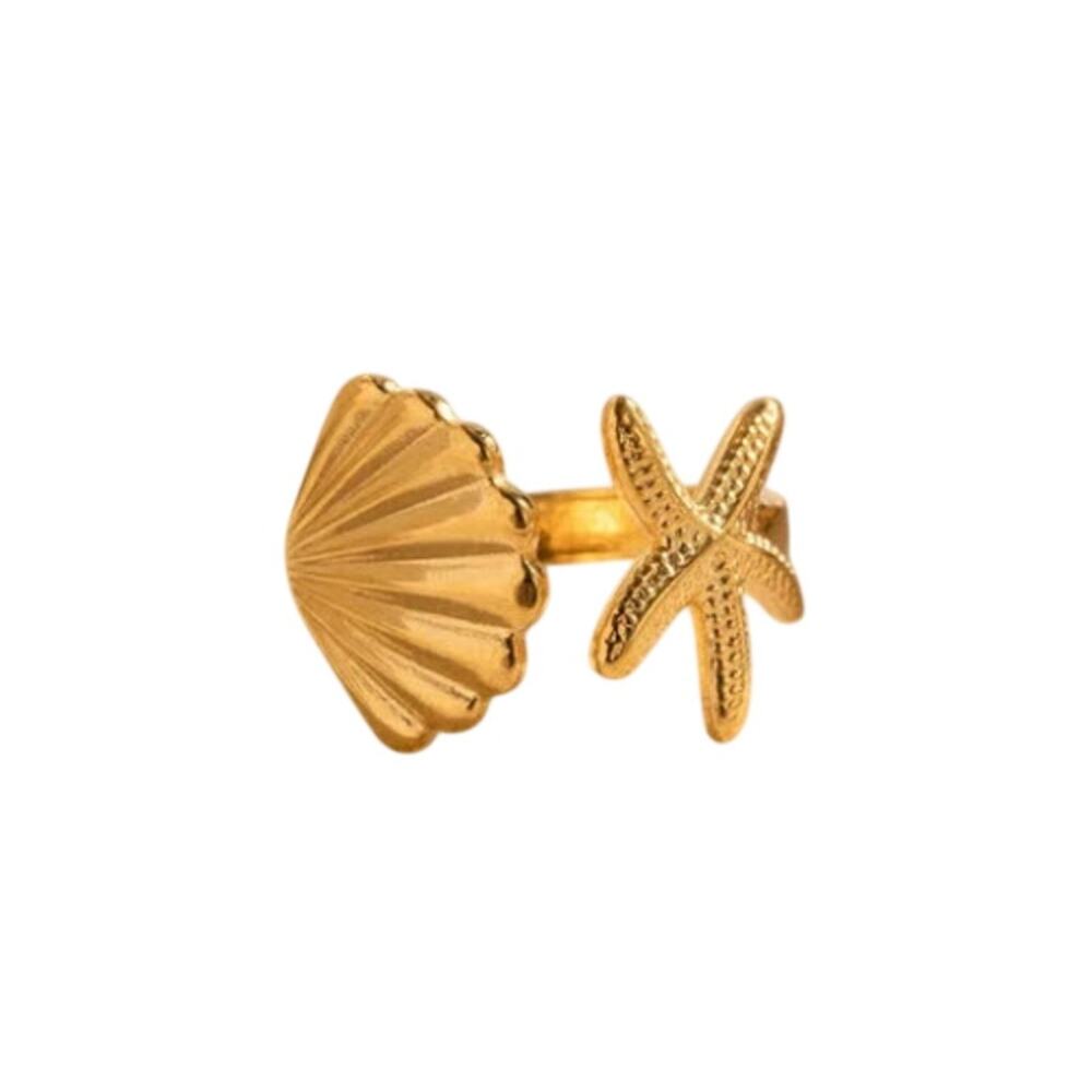 Avaria 18K Yellow Gold KRABI GOLD RING Shell Starfish Coastal New
